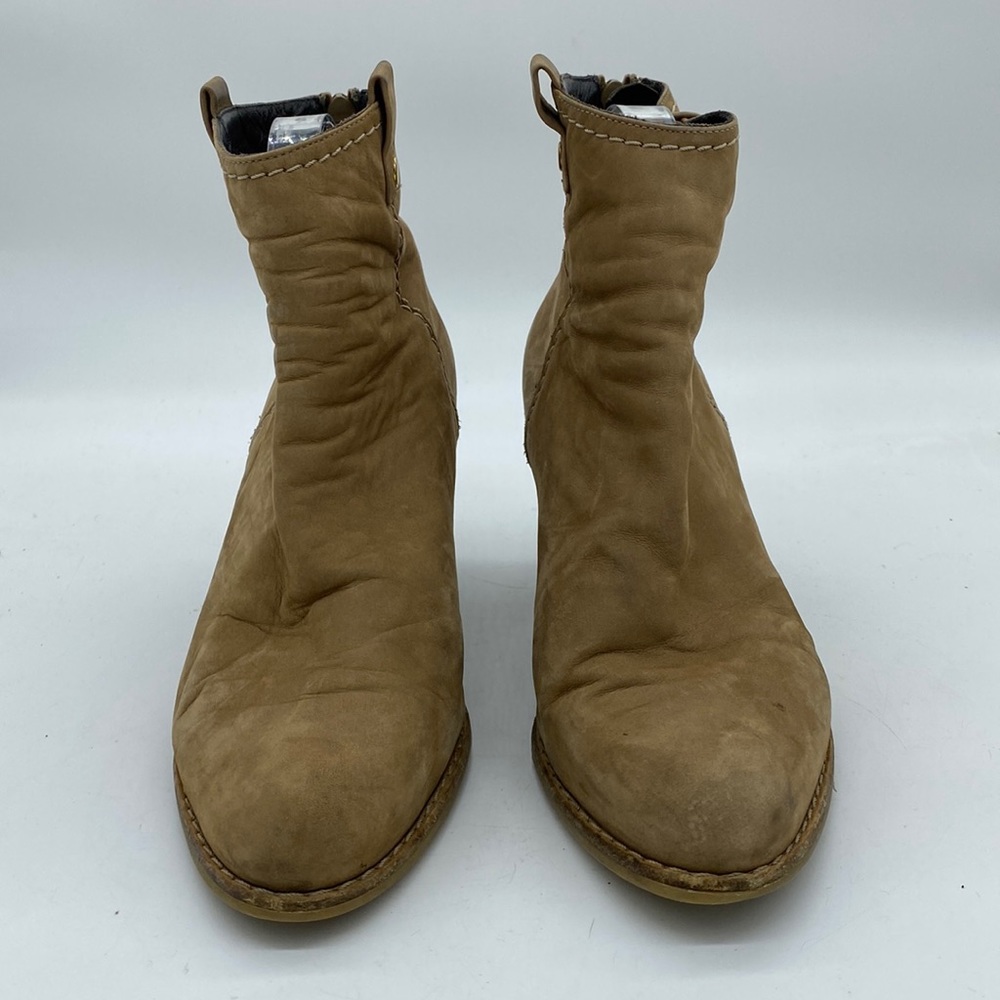 Stuart Weitzman Russell Bromley Nubuck Ankle Booties Heeled Boots Tan Womens 9 - Picture 2 of 16